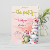 Bewerkbare Theepartij Verjaardagsfeestje Kaart (Staand voorkant)