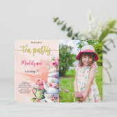 Bewerkbare theepartij verjaardagsfoto kaart (Staand voorkant)