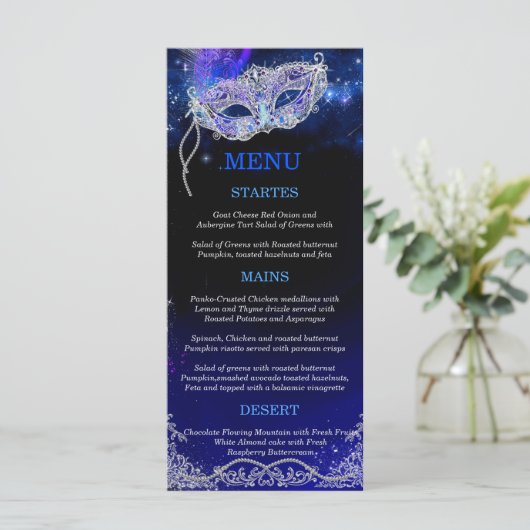 Bewerkbare thema's voor Masquerade Party Menu kaar (Staand voorkant)