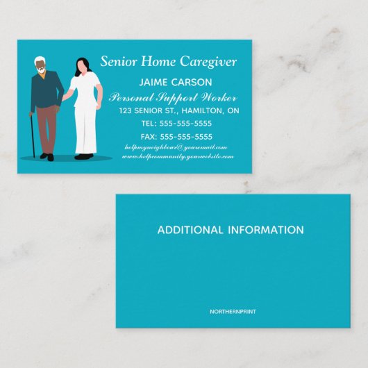Bewerkbare thuiszorg en persoonlijke verzorging visitekaartje (Voorkant / Achterkant)