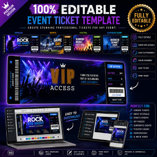 Bewerkbare Ticketuitnodiging |Concert, Evenement &