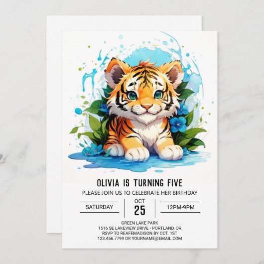 Bewerkbare Tiger Boy Verjaardag uitnodiging (Voorkant / Achterkant)