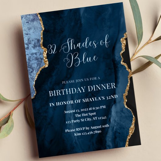 Bewerkbare tinten van blauwe uitnodiging, blauw en kaart