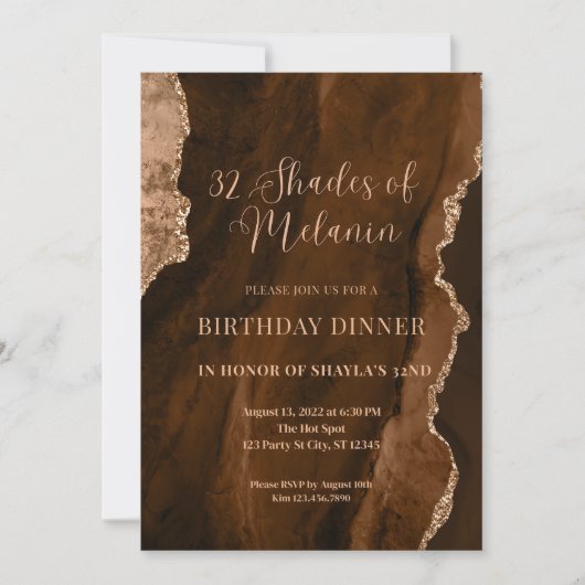 Bewerkbare tinten van melanine uitnodiging, bruine kaart (Voorkant)