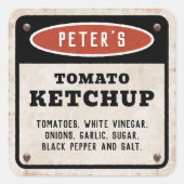 Bewerkbare tomatenketchup met  roestig bord vierkante sticker (Voorkant)