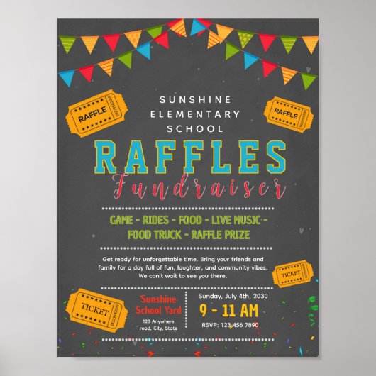 Bewerkbare tombola ticket fondsenwervingsflyer poster (Voorkant)