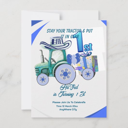Bewerkbare Tractor Verjaardag uitnodiging, Groene  Kaart (Voorkant)
