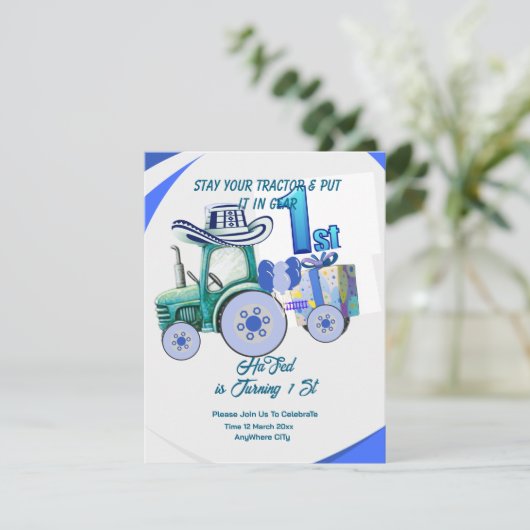 Bewerkbare Tractor Verjaardag uitnodiging, Groene  Kaart (Staand voorkant)