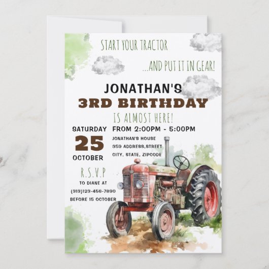 BEWERKBARE tractor verjaardagsuitnodiging Kaart (Voorkant)