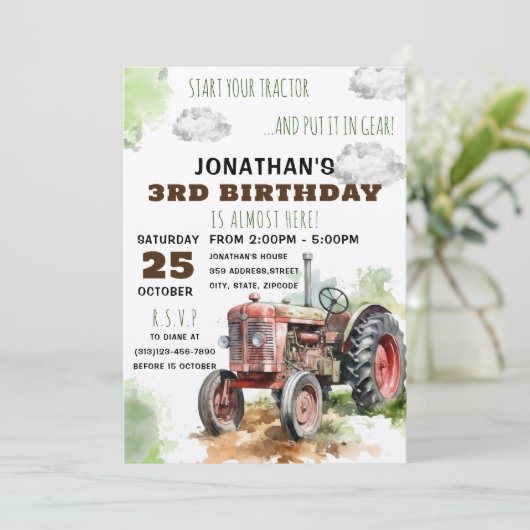 BEWERKBARE tractor verjaardagsuitnodiging Kaart (Staand voorkant)