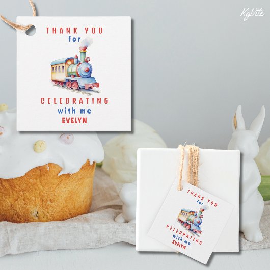 Bewerkbare Train Squared 2nd Verjaardag Dank u Lab Bedankjes Labels