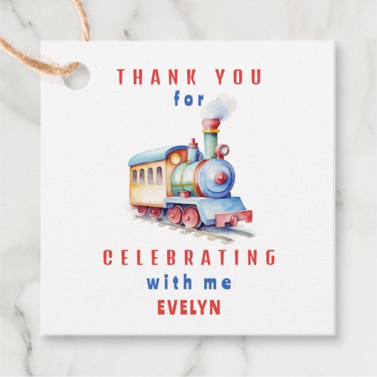 Bewerkbare Train Squared 2nd Verjaardag Dank u Lab Bedankjes Labels (Voorkant)