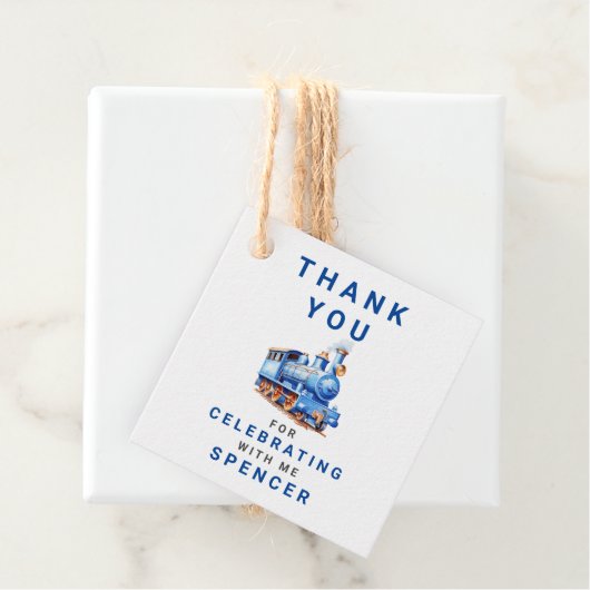 Bewerkbare Train Squared Birthday Dank u Label (In situ)