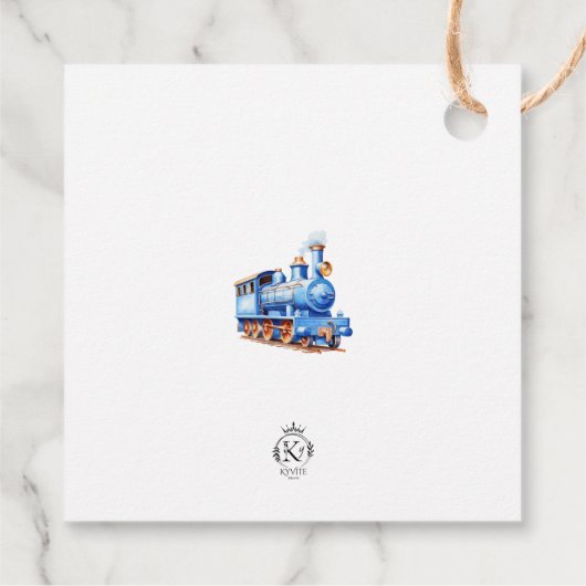 Bewerkbare Train Squared Birthday Dank u Label (Achterkant)