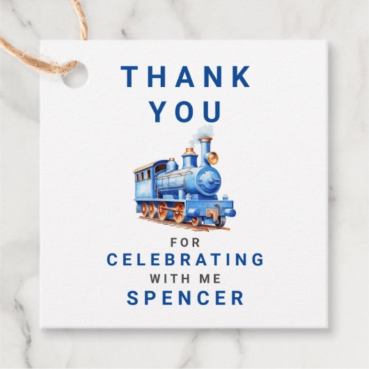 Bewerkbare Train Squared Birthday Dank u Label (Voorkant)