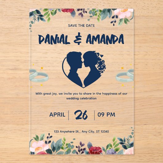 Bewerkbare Transparante Trouw Uitnodiging Template (Voorkant)