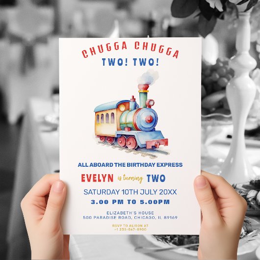 Bewerkbare trein avontuur verjaardag uitnodigen kaart