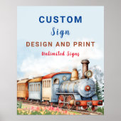 Bewerkbare Trein Verjaardag Custom Sign Board Poster (Voorkant)