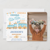 Bewerkbare trein verjaardag foto uitnodigingen (Voorkant)