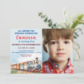 Bewerkbare Trein Verjaardag Uitnodiging met Foto (Staand voorkant)