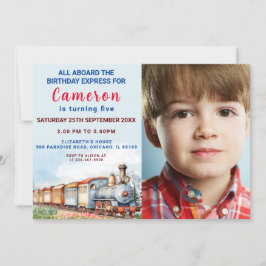 Bewerkbare Trein Verjaardag Uitnodiging met Foto
