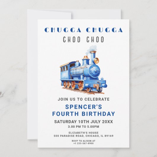 Bewerkbare Trein Verjaardag Uitnodiging Trein Avon (Voorkant)