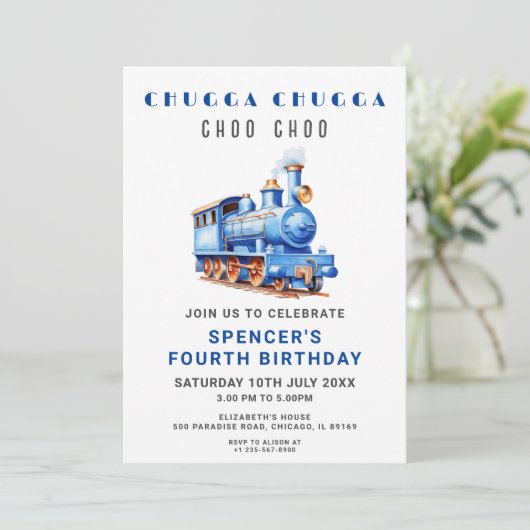 Bewerkbare Trein Verjaardag Uitnodiging Trein Avon (Staand voorkant)