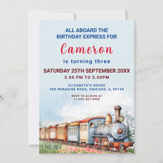 Bewerkbare Trein Verjaardag Uitnodiging Trein Avon (Voorkant)