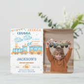 Bewerkbare Trein Verjaardagsfoto Uitnodigingen (Staand voorkant)