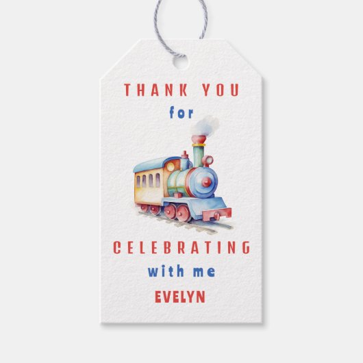 Bewerkbare Treincirkel 2e Verjaardag Dank u Label Cadeaulabel (Voorkant)