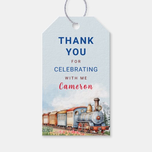 Bewerkbare treinverjaardag dank u Label Cadeaulabel (Voorkant)