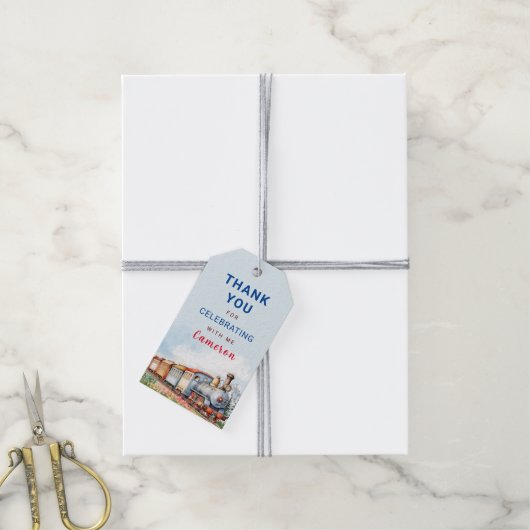 Bewerkbare treinverjaardag dank u Label Cadeaulabel (Met Touw)