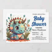 Bewerkbare Triceratops Dinosaur Boy Baby shower Kaart (Voorkant / Achterkant)