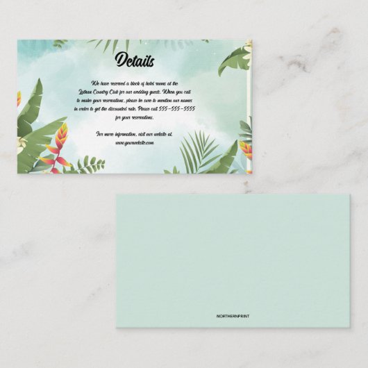 Bewerkbare tropische details van de bruiloft informatiekaartje (Voorkant / Achterkant)