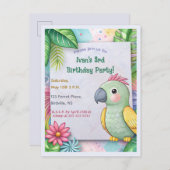 Bewerkbare Tropische Parrot Verjaardag Uitnodiging Briefkaart (Voorkant / Achterkant)