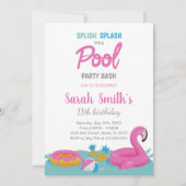 Bewerkbare Tropische Zomer Zwemfeest Uitnodigen Kaart (Voorkant)