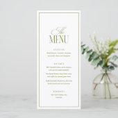 Bewerkbare Trouwmenu Sjabloon, Olijfgroen Modern Menu (Staand voorkant)
