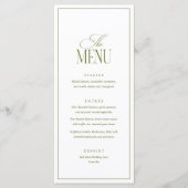 Bewerkbare Trouwmenu Sjabloon, Olijfgroen Modern Menu (Voorkant)