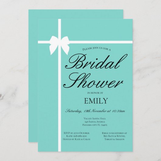 Bewerkbare turquoise Bruidsdouche, Baby Shower Kaart (Voorkant / Achterkant)