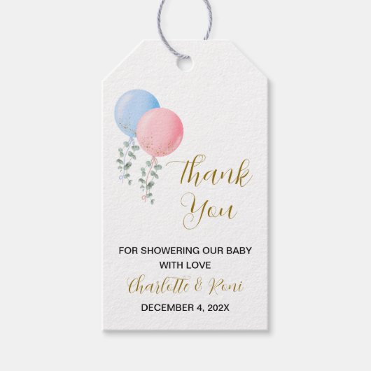 Bewerkbare Twin Babies Baby shower Dank u Label Cadeaulabel (Voorkant)