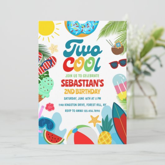 Bewerkbare Two Cool Pool Party Beach 2de verjaarda Kaart (Staand voorkant)