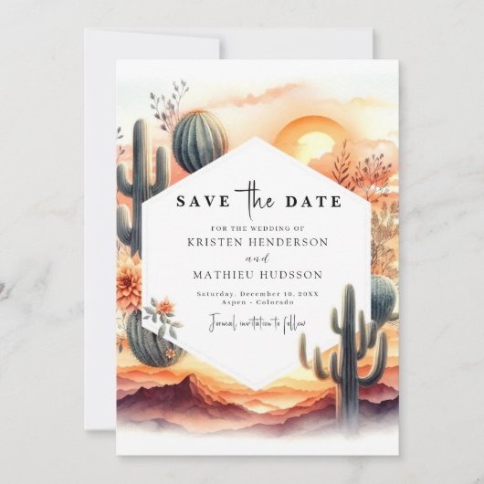 Bewerkbare Typografie Cactus Wedding Save The Date (Voorkant)