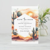Bewerkbare Typografie Cactus Wedding Save The Date (Staand voorkant)
