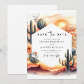Bewerkbare Typografie Cactus Wedding Save The Date (Voorkant / Achterkant)