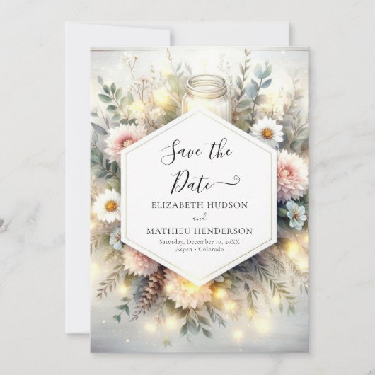 Bewerkbare Typografie Mason Jar Wedding Save The Date (Voorkant)