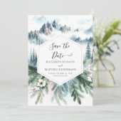 Bewerkbare Typografie Mountain Wedding Save The Date (Staand voorkant)