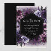 Bewerkbare Typografie Paarse Bloemen Wedding Save The Date (Voorkant / Achterkant)