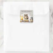Bewerkbare Uil en Boeken Bookplate Sticker (Tas)