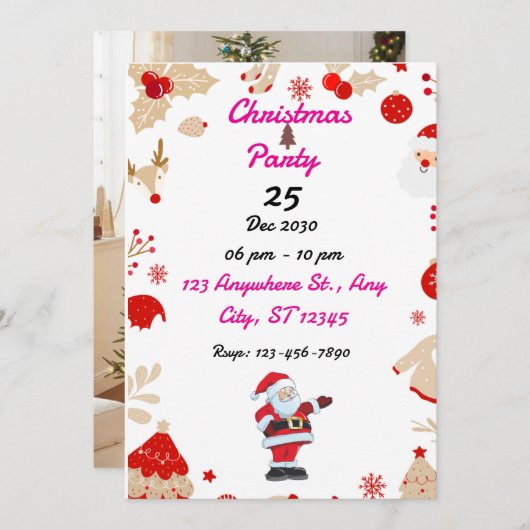 BEWERKBARE Uitnodiging Kerstfeest (Voorkant / Achterkant)