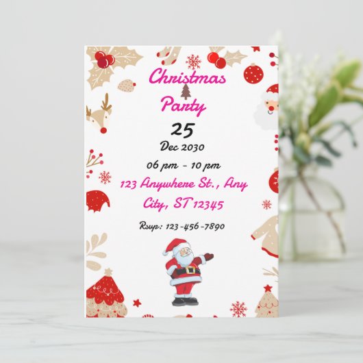 BEWERKBARE Uitnodiging Kerstfeest (Staand voorkant)